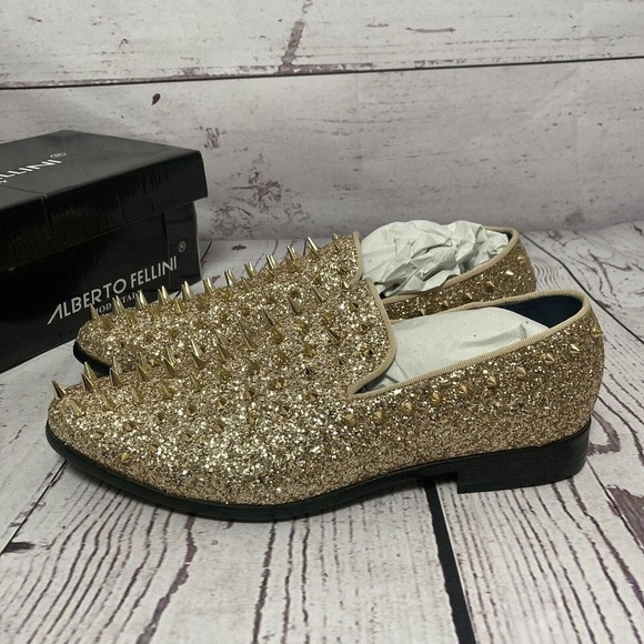 Alberto Fellini Shoes Mens Size 11‎ Gold Loafers Sparko Fashion Spiked Dressy main image 6
